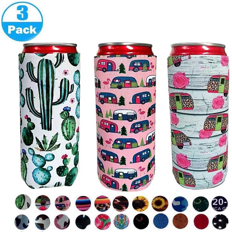 Neopreen Slanke Bier Kan Koeler Tall Stompe Houder Opvouwbare Stubby Houders Bier Koeler Tassen Past 12Oz Drinken &amp; Beer: 02SC 3pieces