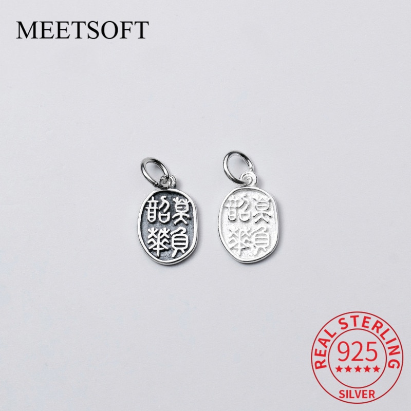 Meetsoft 925 Sterling silber chinesische traditionelle buchstaben diy handgefertigte klassische anhänger halskette dekoration Armbinde accessoires