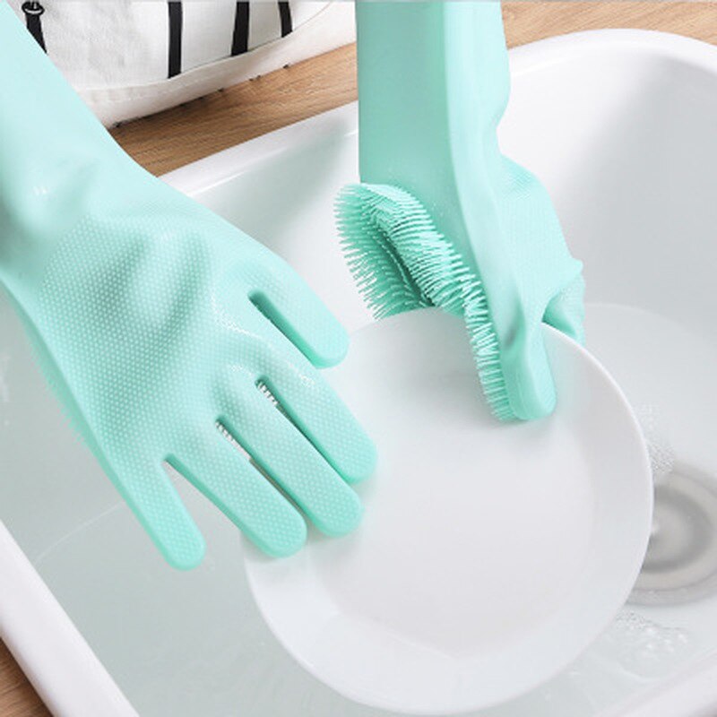 Guantes para fregar platos mágicos, limpieza de silicona, esponja para lavar platos, herramienta de limpieza de cocina, multiuso, 1 par
