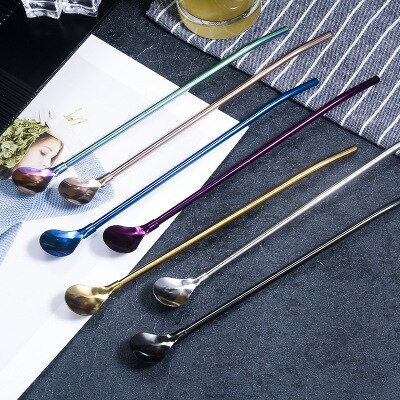 Spoon Straw stainless steel 304 straight drink straw Reusable