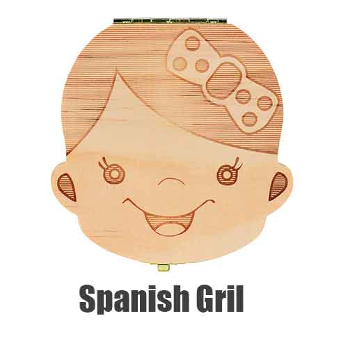 Tand Doos Portugue/Spaans/Engels/Nederlands/Frans/Russisch/Italiaans Hout Tand Doos Organizer Save melk Tanden Hout Opslag Tanden: espanish Girl