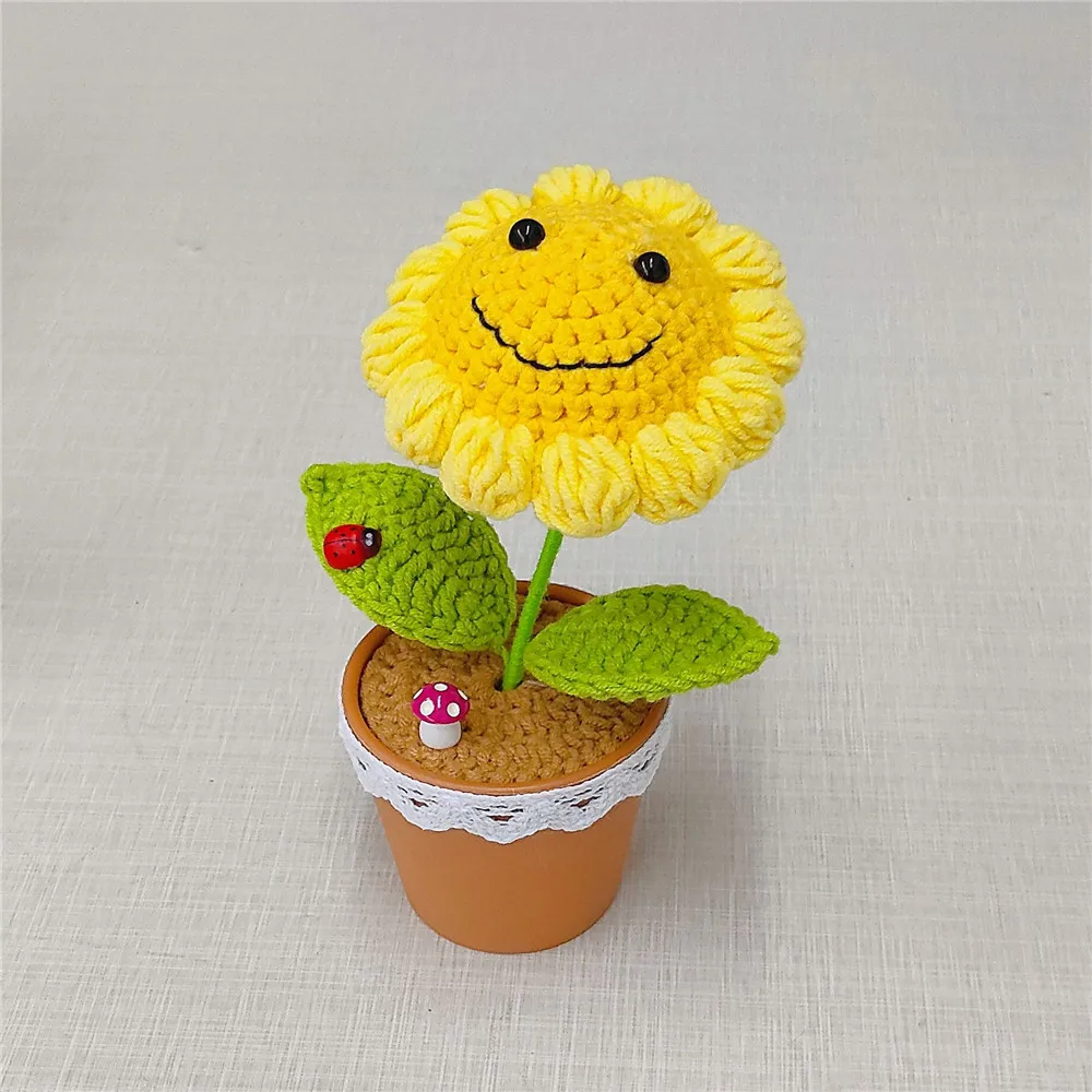 Pflanzen Zombies Handgestrickte Sonnenblume Erbse Blume Topfpflanze Schreibtisch Dekor für Heimat Sekretariat Ideale für Freund Tischdekoration: Armee Grün