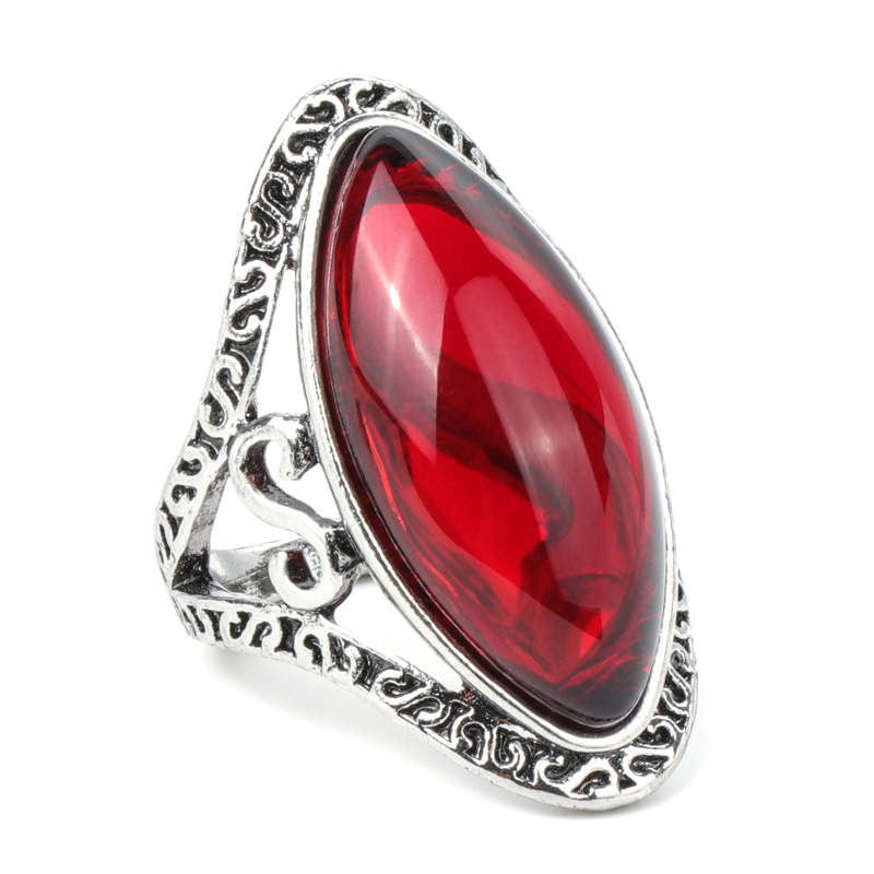 Kinel-Anillos ovalados grandes de plata tibetana para mujer, joyería Vintage, estilo bohemio, para vacaciones en la playa, color verde: 9 / RED