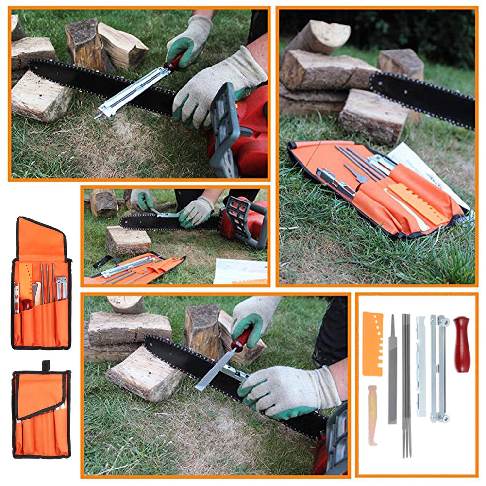 Kit D'Affûtage Tronçonneuse Haofy 4mm/4.8mm/5.5mm - 3 Limes Rondes + Guide + Manche Bois - Pour Toutes Chaînes