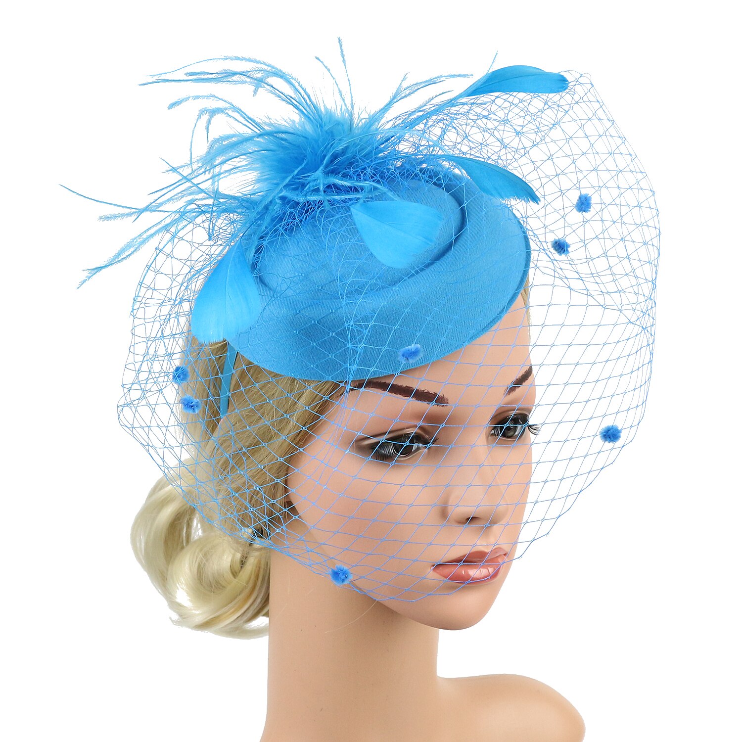 Frauen Fascinator Hütte Hochzeit Kirche Party Netz Schleier Stirnband Hütte Haar Clip Stirnband Blume Dame Schleier Hochzeit Dekor: Blau