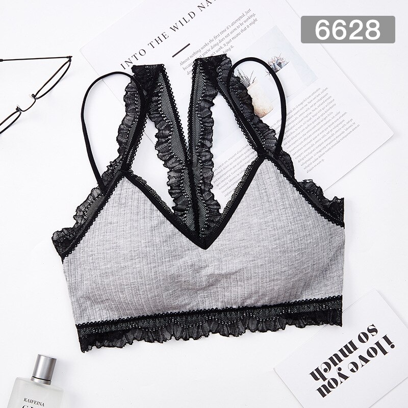 Seamless Tube Top Lace Bra Women Sexy Crop Top Lingerie Bralette Wire Free Bra Female Wrap Top: gray