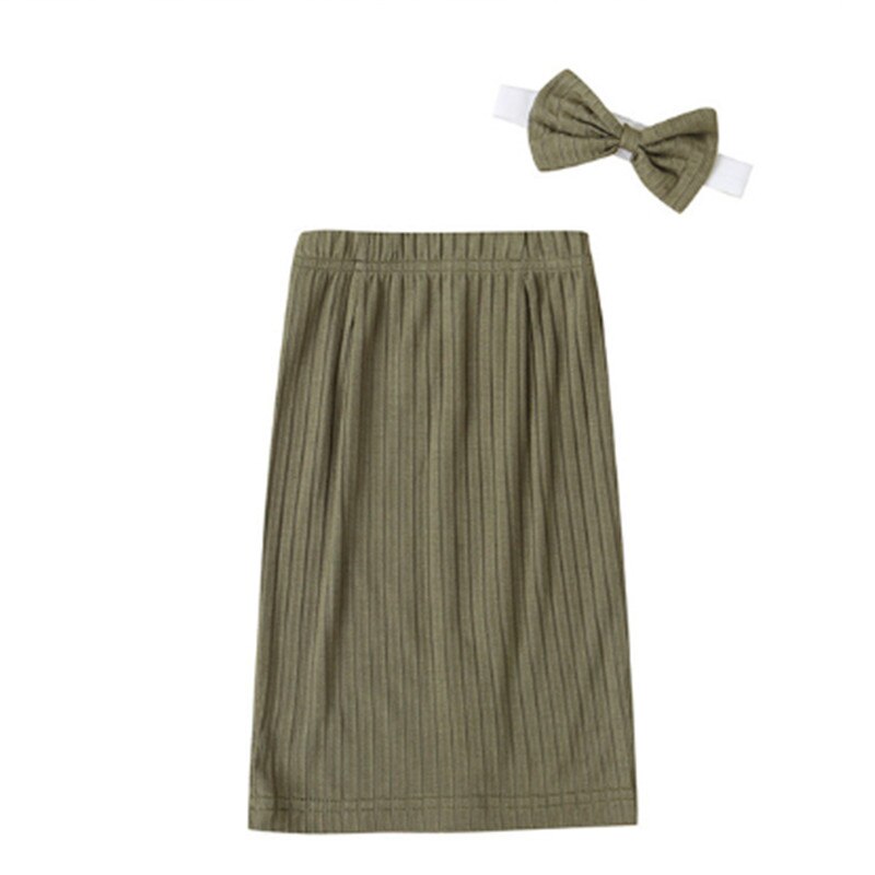 Zomer Kid Meisjes Effen Kleur Rok Boog Haarband Peuter Meisjes Tas Hippe Rok 1-4T: Army Green / 3T