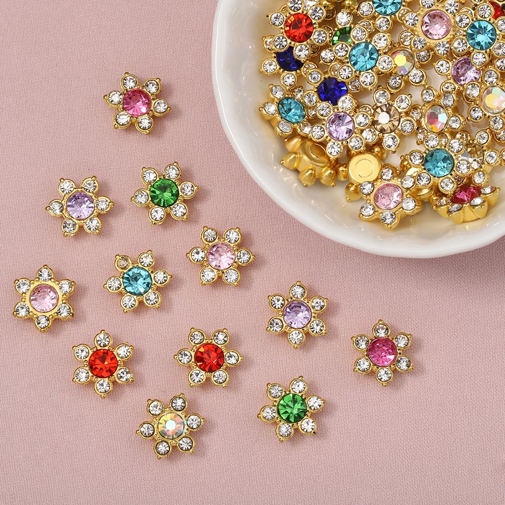 100 Stuks 50 Stuks 13Mm Bloem Kristal Strass Cabochon Platte Achterkant Patches Voor Sieraden Maken Naaien Op Broche Accessoires Diy