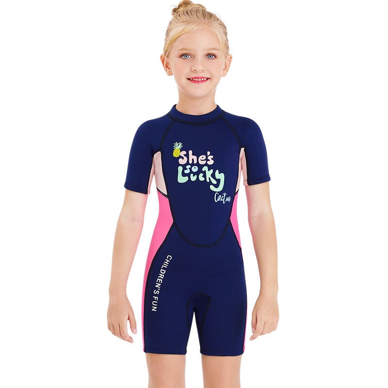 2.5mm Girls wetsuit shorty for kids girls One-piece wetsuit short-sleeved snorkeling surf jellyfish spring wetsuit: Blue Pink / S