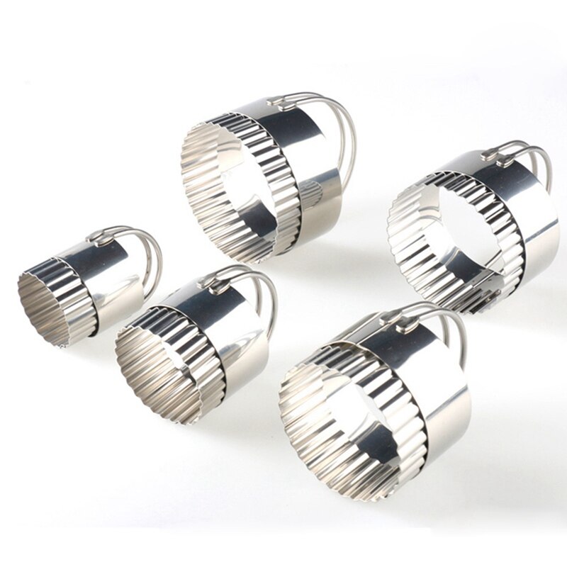 5Pcs/Set Round Wave Stainless Steel Cookie Cutters With Handle Pie Fondent DIY Cake Cutter Biscuit Scones Pasty Kitchen Tools