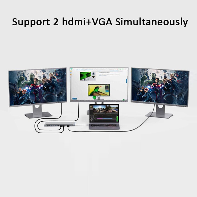 Station d'accueil pour ordinateur portable 12 en 1, USB 3.0 HDMI VGA PD Hub pour MacBook 1 ensemble