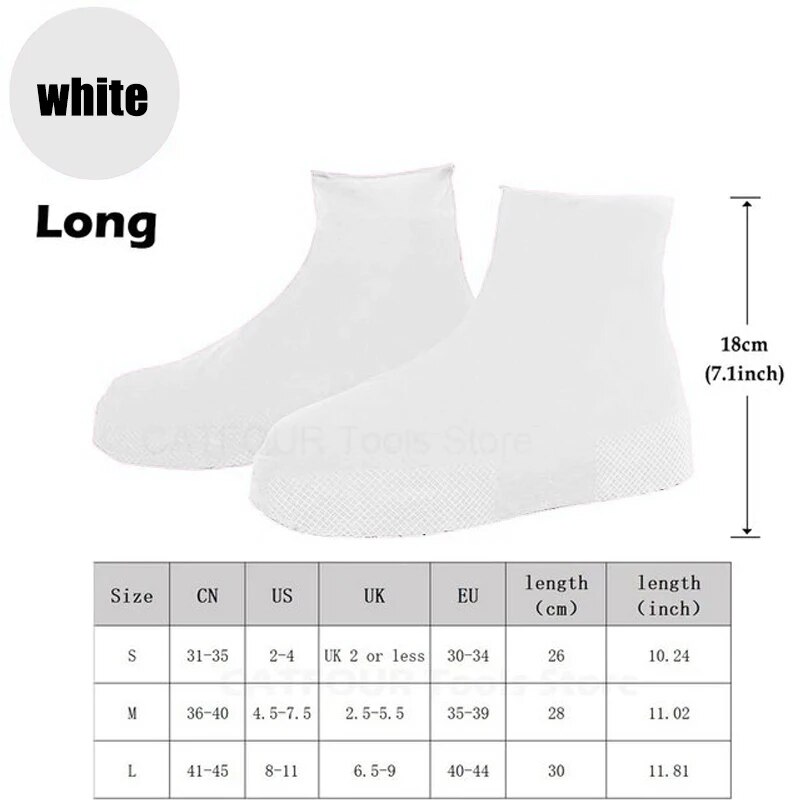 sales】Waterproof silicone shoe cover protector reusable anti-slip wear-resistant rain shoe cover for outdoor rainy days: WHITE