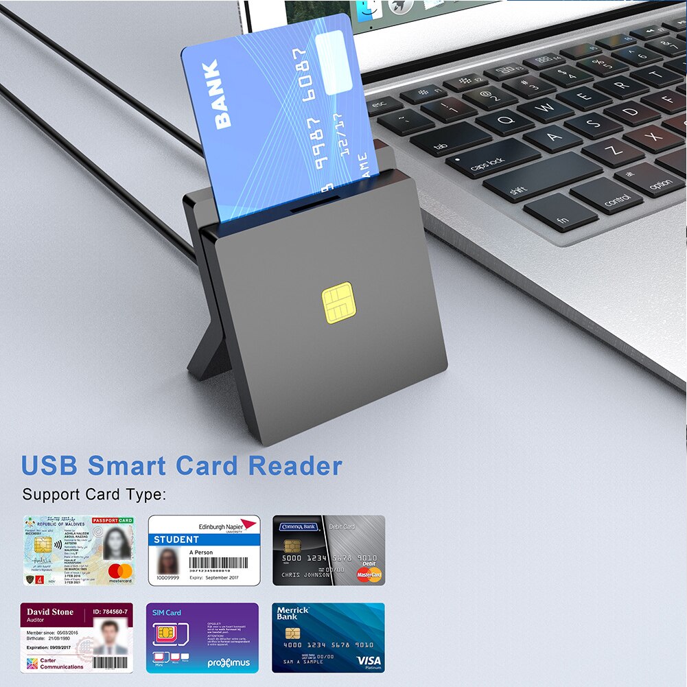 Lector de tarjetas inteligente con USB, adaptador portátil de tarjetas bancarias, CAC, ID, SIM, Windows, Mac OS, novedad de