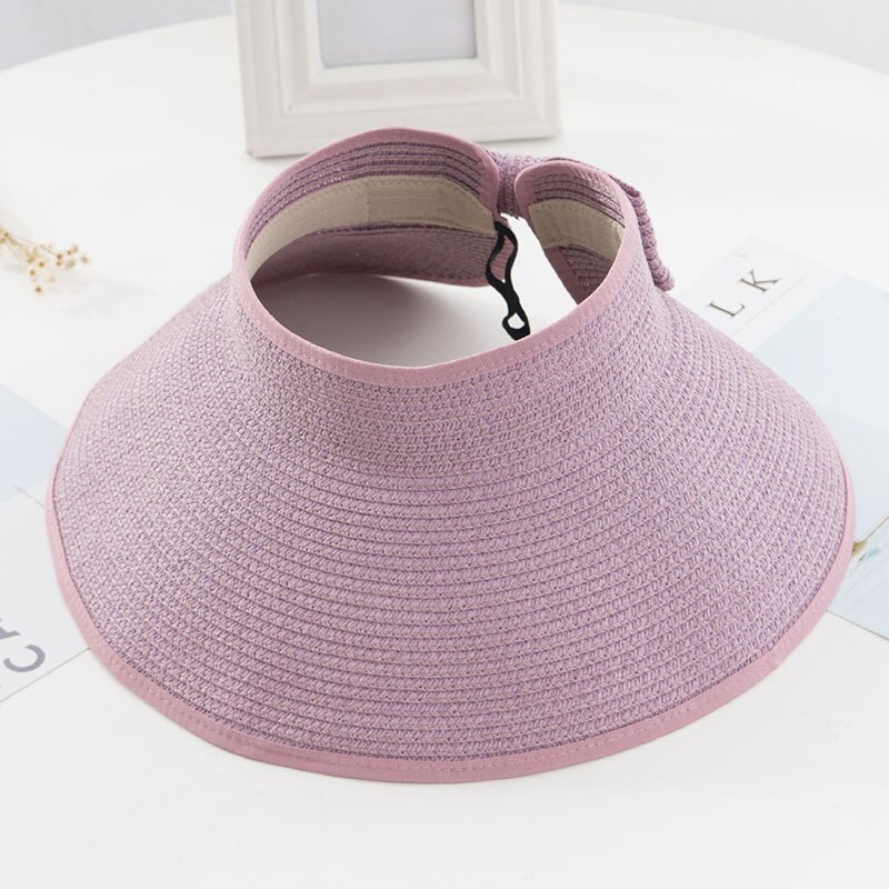 Visera plegable de paja de verano para mujer con bonito lazo, gorro de playa diario, gorro de vacaciones B2Cshop