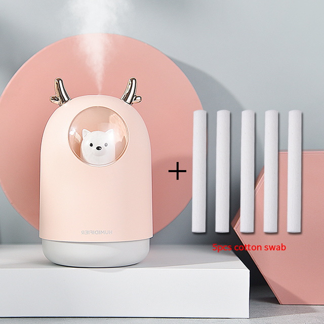 Electric Humidifier Aroma Air Diffuser Ultrasonic Air Humidifier Diffuser Cool Mist Maker For Home Essential Oil USB 300ml: Pink-5