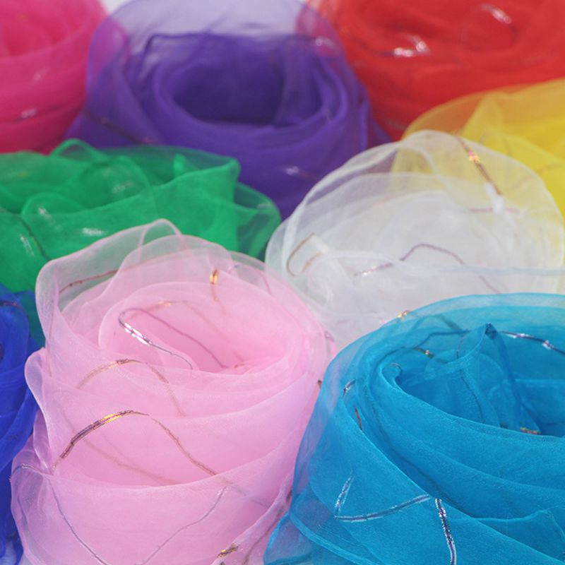 Children Kids Kindergarten Performance Dance Scarves Bright Candy Color Gold Wire Juggling Movement Square Scarf Kerchief Props
