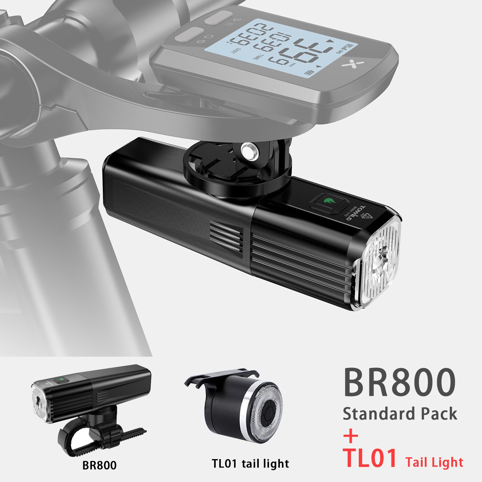 Towild BR800 Fahrrad Licht mit Schwanz licht Regendicht USB Aufladbare LED MTB Vorderseite Lampe Scheinwerfer Aluminium Ultrali: BR800 TL01
