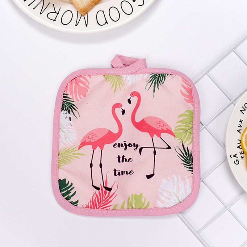 flamingo mønster mikrobølgehansker isolert pute bomulls lin pute høy temperaturbestandige ovnhansker gryteholder kjøkkenverktøy