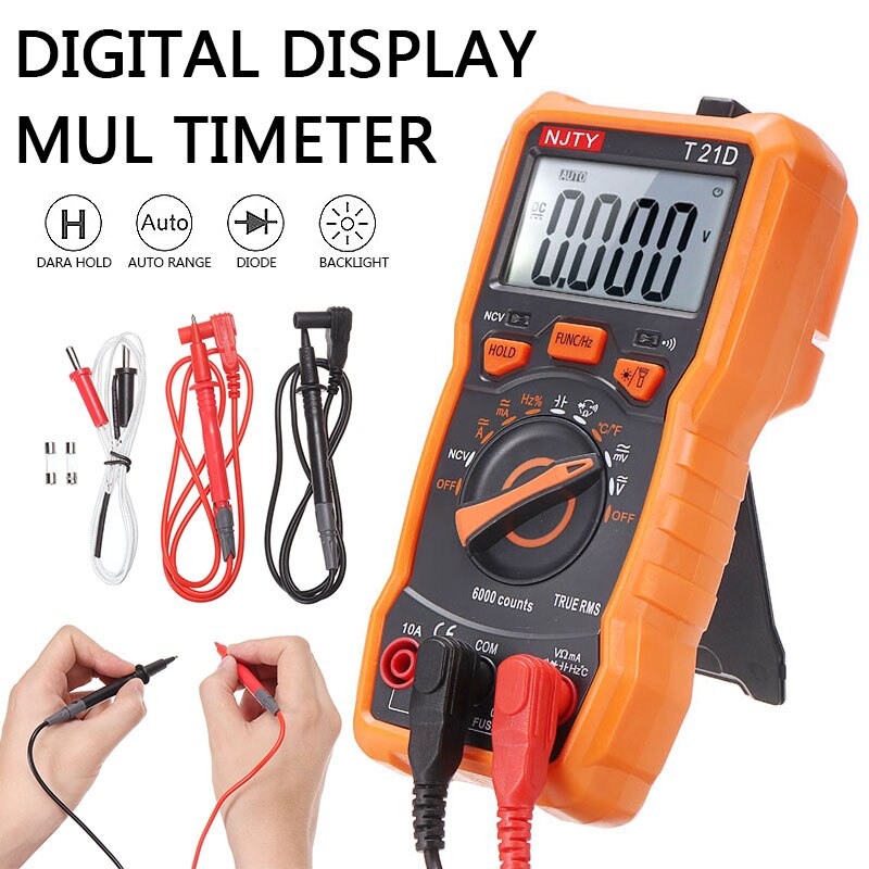 1pc Digital Multimeter Multimetro Tester 6000 Counts Auto Ranging AC/DC Voltage Temperature Measuring Meter