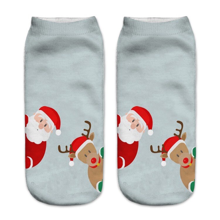 Kvinner 3d printin julesokker unisex tegneserie elg snømann santa sokker kvinner low cut ankel julesokker calcetines mujer -086: 9