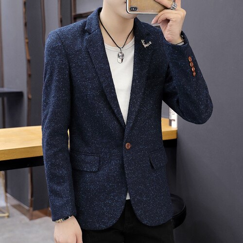 Blazer Men 2020 New Fashionable Casual Dot Printed Business Men Slim Mens Blazer: Niebieski / L