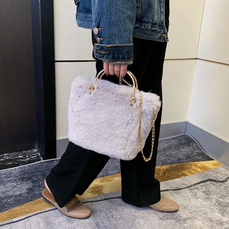 Herfst En Winter Vrouwen Faux Bont Tassen Schouder Onderarm Pluche Pouch Crossbody Tassen Voor Vrouwen furry Handtas