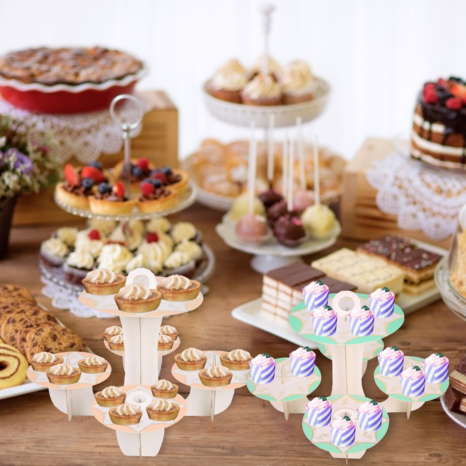 Disposable paper 5-layer cake stand, birthday party supplies, multi-layer dessert tray