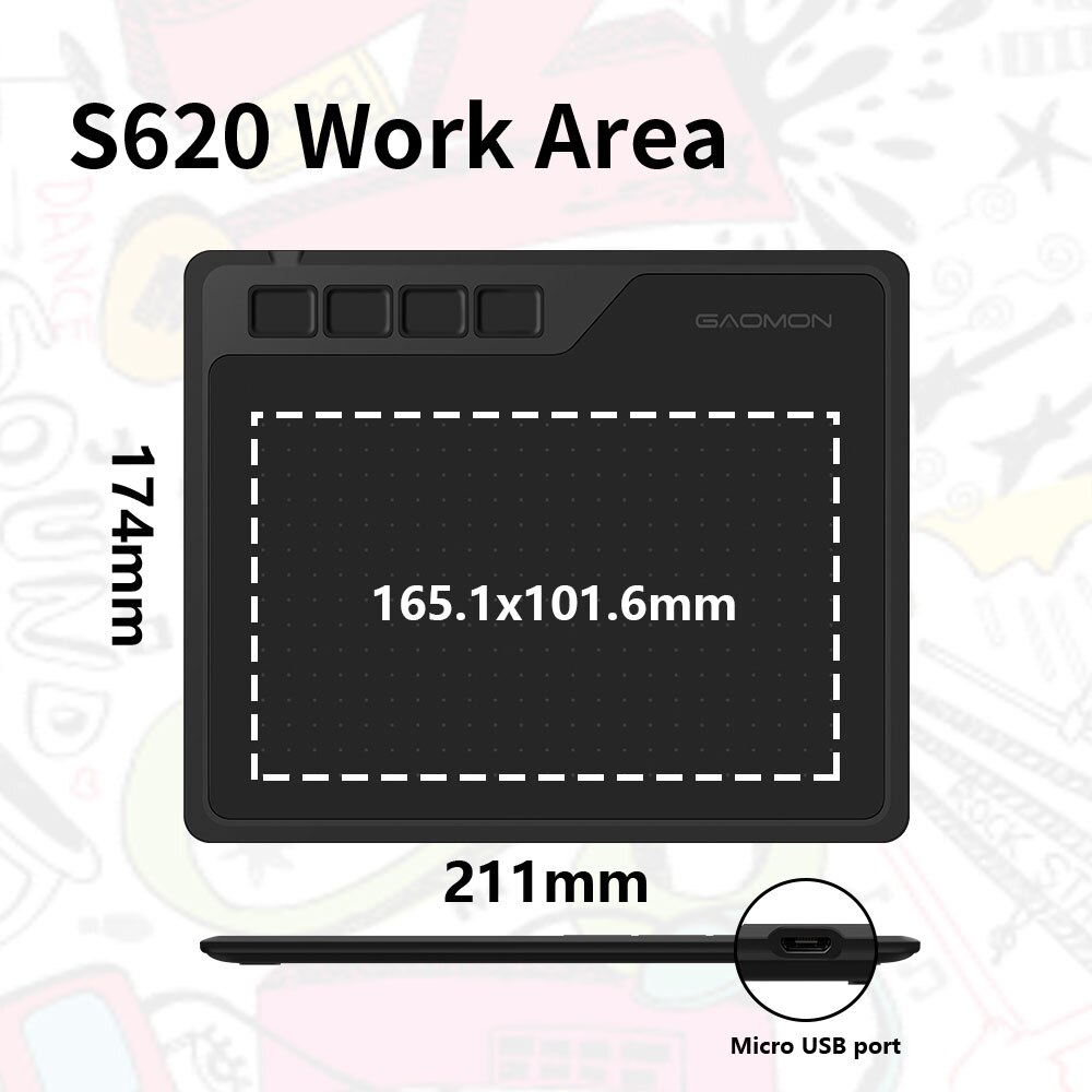 GAOMON S620 6.5 x 4 Inches Art Graphics Tablet for Digital Drawing &amp; OSU &amp; Online Teaching with 8192 Passive Pen 4 Express Keys
