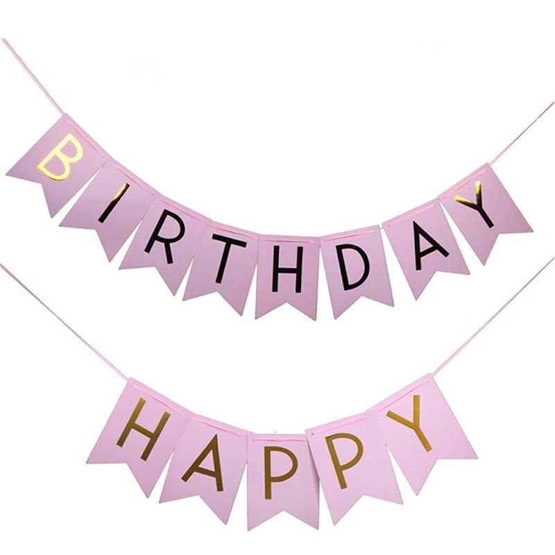 Cartel tipo guirnalda de feliz cumpleaños colgante dorados Pastel rosa dorado letras foto accesorios banderines guirnalda decoración boda herramienta