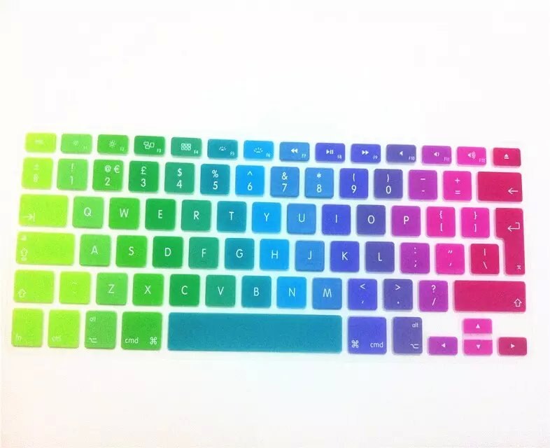Eu/dk engelsk tastatur farve engelsk bogstavtastatur cover hudbeskytter til apple macbook air pro retina 13 15 17 til mac air: Regnbue