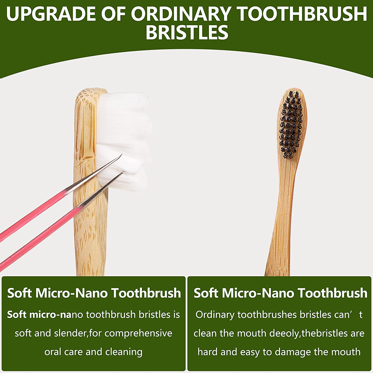 1-10pcs Bamboo Toothbrush Extra Soft Bristles 20000 Micro Nano Manual Toothbrushes for Sensitive Teeth Gum BPA-Free Eco-Friendly