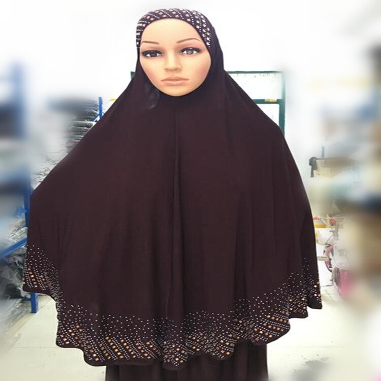 Hidżab islamska odzież natychmiastowa hidżab Turban diamenty Rhinestone chusta hidżab chustka turecki hidżab rozszerzenia szyi klatka piersiowa 100X90CM: dark coffee