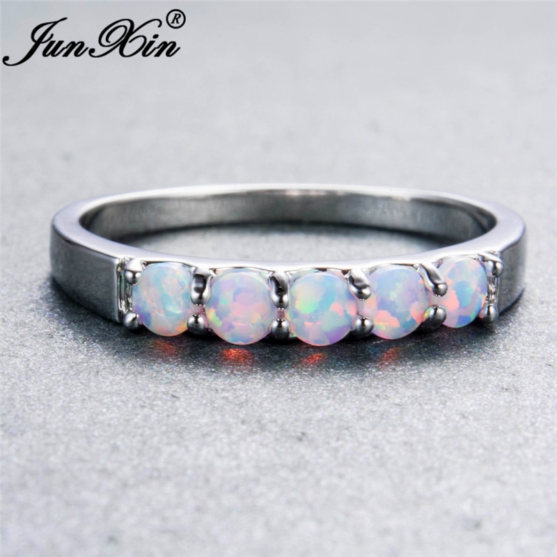 JUNXIN 925 Sterling Silver Filled Best Wedding Bands Jewelry Unique Round White Fire Opal Rings For Women Lover