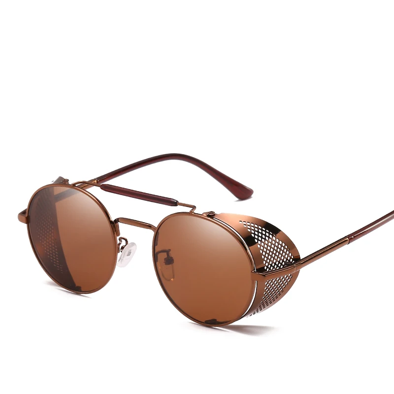 Trendy Retro Steampunk Sunglasses Men Brand Round Steam Punk Alloy Sun Glasses Goggle For Women UV400 Gafas de Sol: other / PURPLE