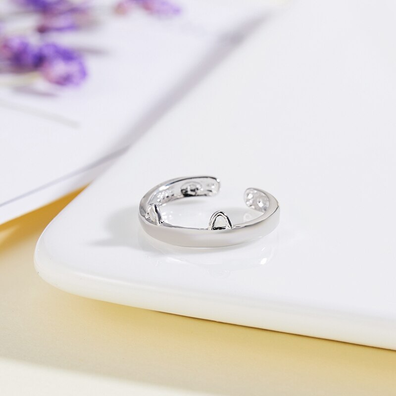 Leuke Zilveren Kleur Kat Oor Open Ringen Voor Vrouwen Mode Metalen Vinger Meisjes Partij Sieraden Verstelbare Animal Manchet Ring Mooie
