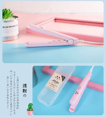mini hair straightener iron ceramic straightening corrugated hair curler styling tool egg roll curler quick heat: Pink-Box