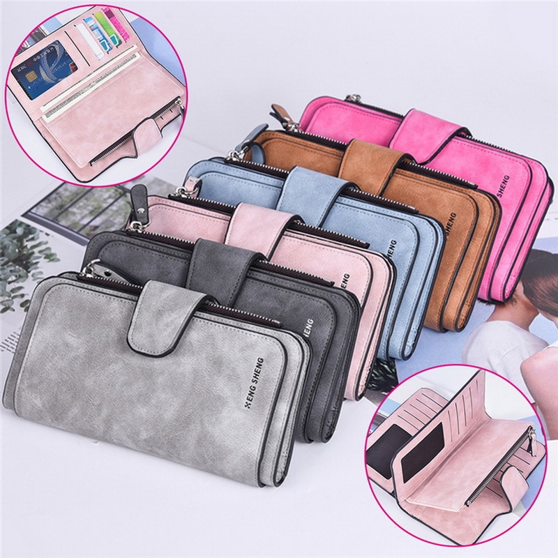 Litthing Pu Leather Women's Long Wallet Credit Card Clutch Purse Women's Wallet Matte Card Bag Buckle Multi-function Wallet