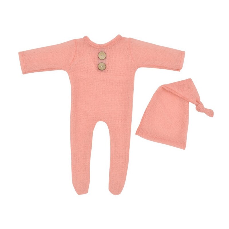 Mohair – barboteuse pour bébé, ensemble de 2 pièces, accessoires de photographie pour -nés, body en laine tricotée, P31B: Rose