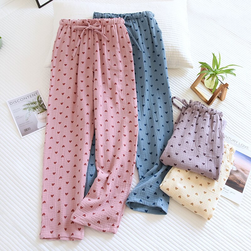 Pantalones de pijama 100% de algodón para el hogar, ropa de dormir suelta, informal, con estampado de amor