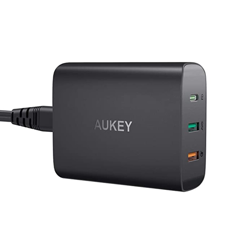 Aukey 74.5W 3-Port Laadstation Usb C Lader Met 46W Pd 3.0 & 18W qc 3.0 Met Ac Kabel Mobiele Telefoon Charer Adapter