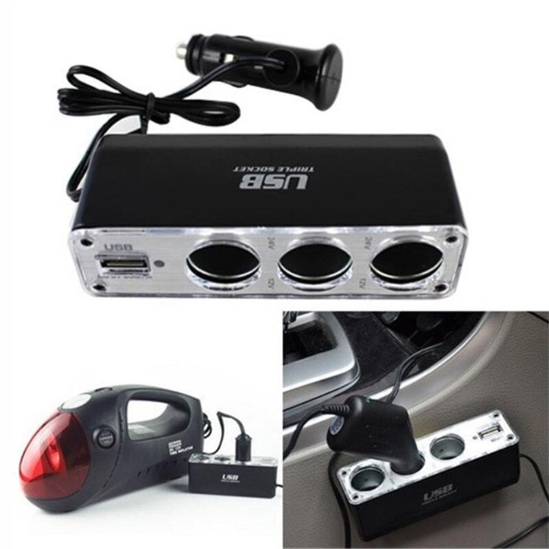 Tioodre 3- veis lader bil sigarettenner strømdeler usb trippel bil socket lader  dc 12-24v bil sigarettenner holdbar