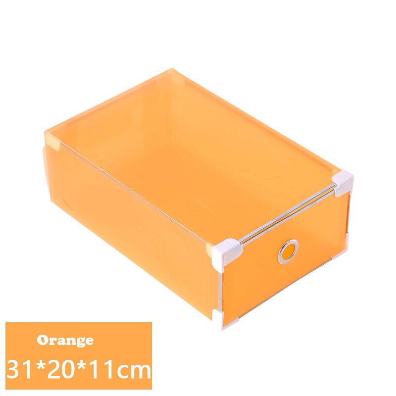 Eco-Friendly Transparent Shoe Hanger Plastic Rectangle Storage Box Shoe Organizer Thickened Drawer Shoe Box Home Stackable Box: Orange(M)