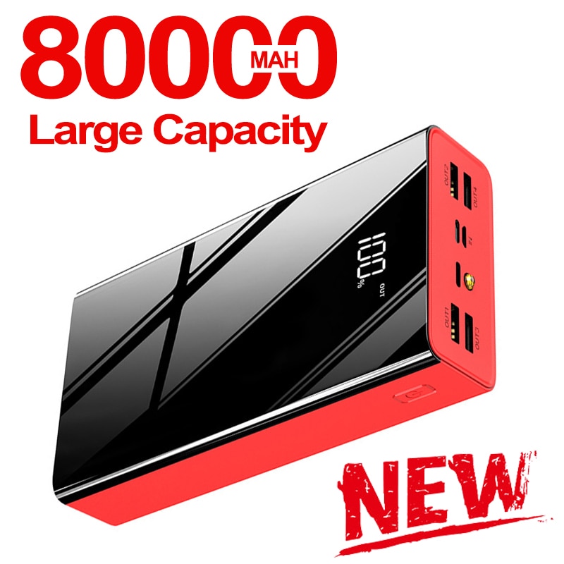 80000mAh Power Bank Large Capacity LCD PowerBank External Battery USB Portable Mobile Phone Charger for Samsung Xiaomi Iphone