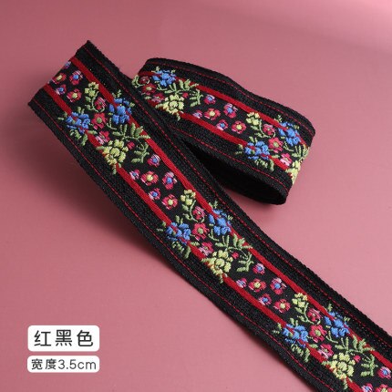 3Meter Etnische Stijl Borduurwerk Jacquard Singels Pastorale Kant Hoed, Kleding Accessoires, Decoratieve Riem Accessoires: red balck
