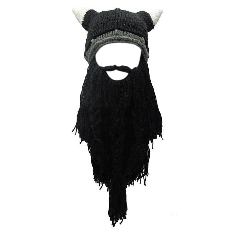 Adulto loco divertido Cosplay de Halloween de punto vikingo barba cuerno sombrero esquí máscara salvaje Vagabond Vintage Beanie Cap invierno más cálido: D