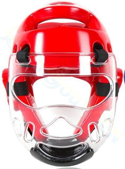 Taekwondo headgear thickening karate helmet adult children Sanda boxing training helmet mask Muay Thai protective gear Headguard: red with face mask / XL height 175-190CM