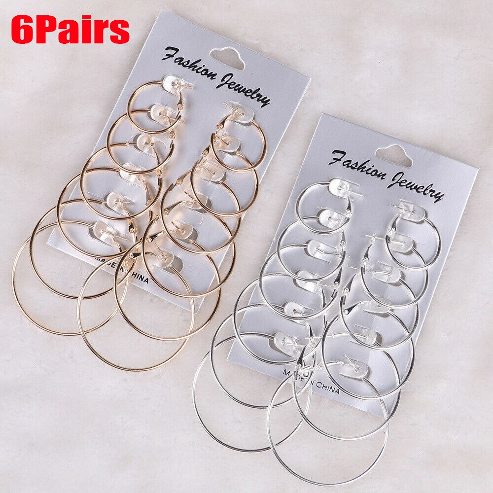 6Paare/einstellen Punk HoopEarrings einstellen Großen Kreis Ohrringe Schmuck für Frauen Mädchen Steampunk Ohr Clip PunkEarring schmuck