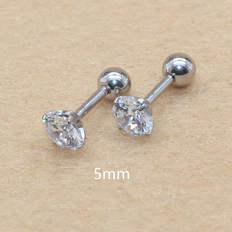 Stal nierdzewna 316L Ip Plated No Easy Fade klasyczne wkręcane kolczyki z Super Mini 2mm AAA kolory cyrkonie: steel5mm
