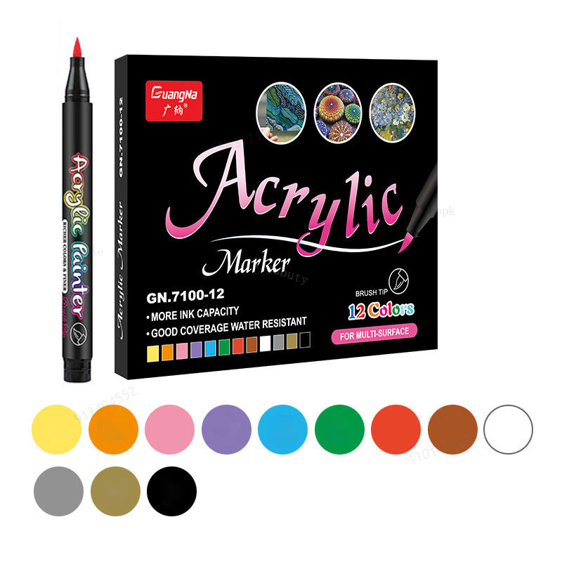 Stylo pinceau pour peinture acrylique 12-60 couleurs, marqueur d'art, stylo à pointe souple pour céramique, roche, verre, porcelaine, tasse, bois, tissu, toile