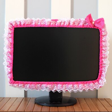 Cubierta de marco de ordenador de tela de encaje, cubierta de polvo de pantalla de Monitor con bolígrafo elástico, lazo de bolsillo, decoraciones para el hogar: 03 / 23-26 inches